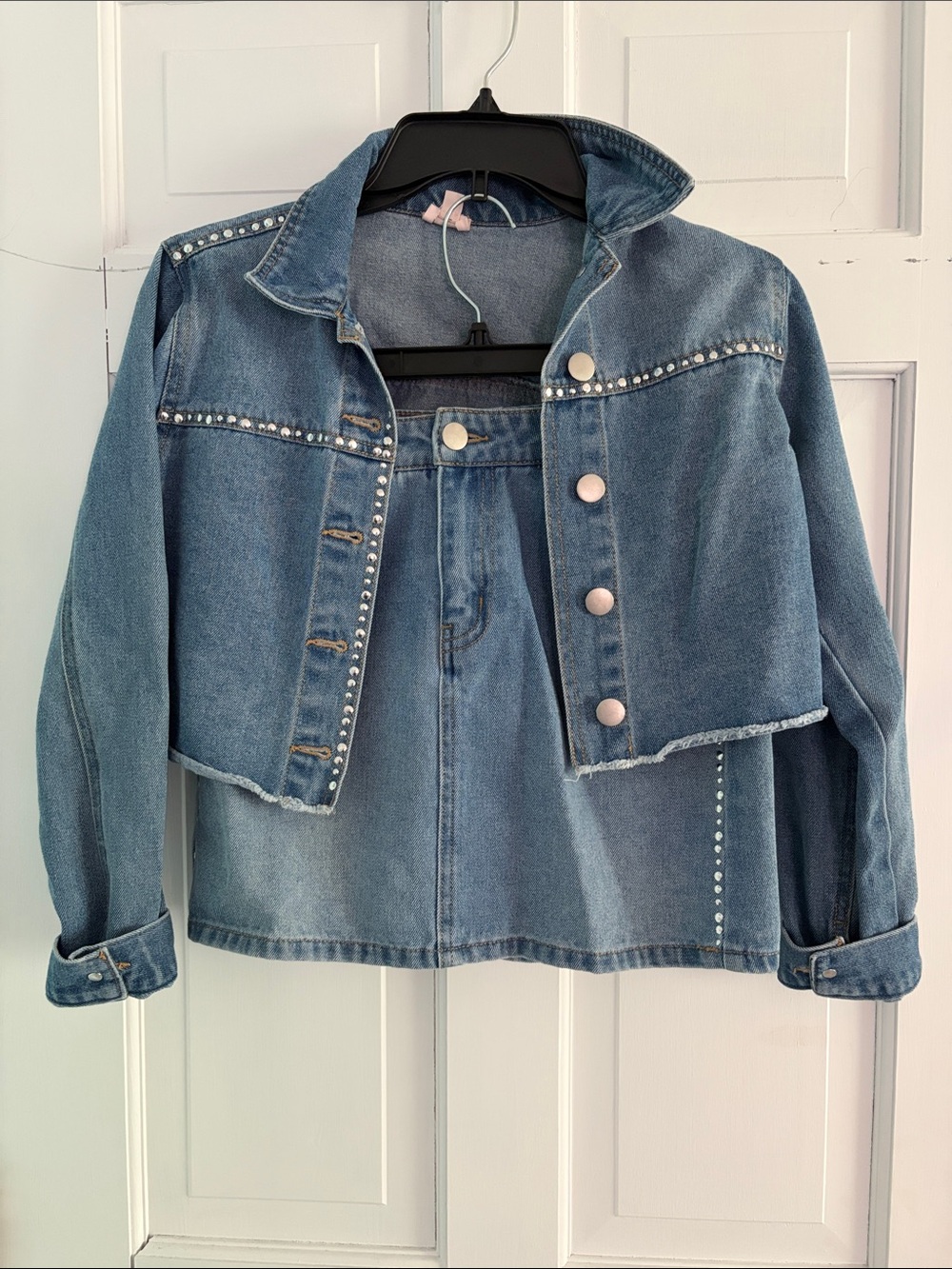 Francesca's Collections Kids Denim Jacket and Skirt Set - Blue